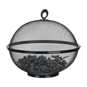 Vliegenkap/voedselkap Fruitschaal - rond - D28 x H12 cm - zwart - anti insecten - metaal