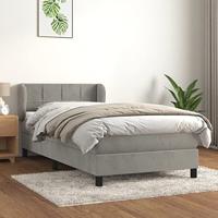 VidaXL Boxspring Met Matras Fluweel Lichtgrijs 90x200 cm, Tweepersoonsbed, Slaapmeubel, Bedframe
