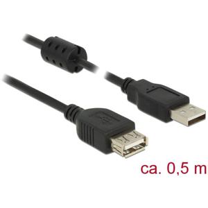 Delock USB-kabel USB 2.0 USB-A stekker, USB-A bus 0.50 m Zwart Met Ferrietkern 84882