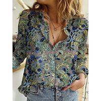 Dames Overhemd Blouse Kastanjebruin Zwart Blozend Roze Grafisch Bloemig nappi Afdrukken Lange mouw Casual Streetwear Vintage Overhemdkraag Normaal S Lightinthebox