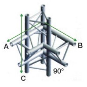 Showtec DT22-014 4-weg truss koppelstuk, Hoek 90 + Rechts omhoog/omlaag