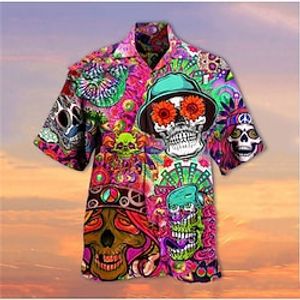 Voor heren Overhemd Hawaiiaans overhemd Kampshirt Grafisch overhemd Aloha-shirt Doodskoppen Strijkijzer Rood blauw Paars Groen 3D-afdrukken Buiten Straat Korte mouw Button-omlaag Kleding Hawaii Lightinthebox