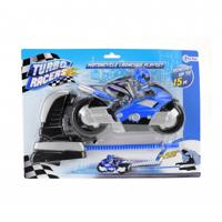 Toi Toys afschietmotor met rijder 12 cm blauw