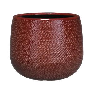 Mica Decorations Bloempot - rood - ribbel - keramiek - 18 x 16 cm   -