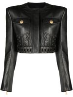 Balmain veste crop en cuir à détails d'œillets - Noir