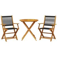 vidaXL 3-delige Bistroset polypropeen en massief hout zwart, loungeset, loungeset tuin, loungeset buiten, tuinset, terrasset, tuinset lounge