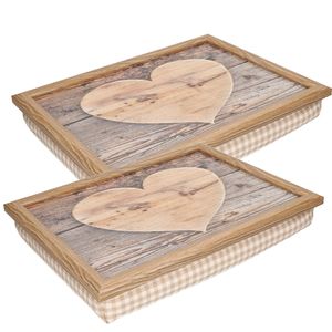 2x Schootkussen/laptray hart houtprint 43 x 33 cm