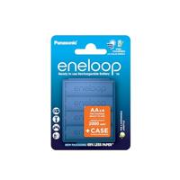Panasonic eneloop, AA/Mignon herlaadbare batterijen, Ready-to-Use, 4-pack + blauwe doos, verbeterde capaciteit van min. 2000 mAh, 2100 laadcycli, oplaadbare in plasticvrije verpakking, Ni-MH batterij