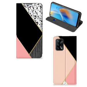 OPPO A74 4G Stand Case Zwart Roze Vormen