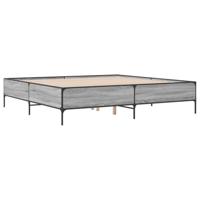 vidaXL Bedframe bewerkt hout metaal grijs sonoma eiken 200x200 cm, bed, bed ombouw, twijfelaar bed, bedbodem, slaapkamermeubel, 2 persoonsbed