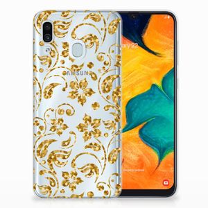 Samsung Galaxy A30 TPU Case Gouden Bloemen