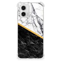 Motorola Moto G73 Anti-Shock Hoesje Marmer Wit Zwart - Origineel Cadeau Man