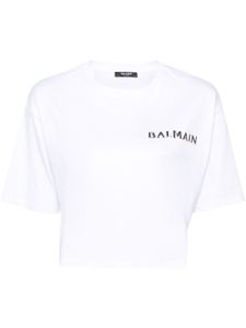 Balmain t-shirt crop à logo appliqué - Blanc