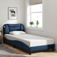 VidaXL Bedframe Met Hoofdbord Stof Blauw 80x200 cm, Eenpersoonsbed, Bedbodem, Slaapkamermeubel, Logeerbed, Houten Bed