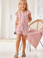 Jumpsuit voor meisjes beige met roze bloemenprint - thumbnail