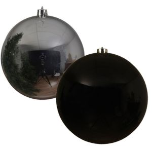 2x stuks grote kerstballen van 20 cm glans van kunststof zwart en zilver