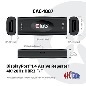 Club 3D DisplayPort 1.4 Active Repeater 4K120Hz HBR3 F/F kabel