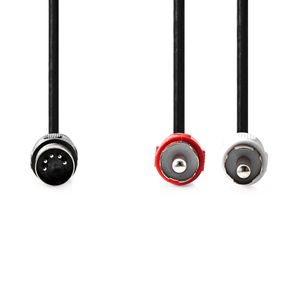 DIN-Audiokabel | DIN 5-Pins Male | 2x RCA Male | Vernikkeld | 1.00 m | Rond | PVC | Zwart | Label