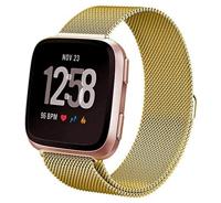 By Qubix - Compatible met Fitbit Versa 1/2 & Lite milanese bandje - Maat: Large - Goud - Compatible fitbit bandje