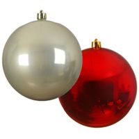 Grote decoratie kerstballen - 2x st - 20 cm- champagne en rood -kunststof