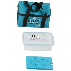 Turquoise blauwe mini koeltas met lunchtrommel en koelelement