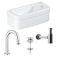 GROHE Euro fonteinset 37x18cm gebogen GROHE kraan Saniclass sifon afvoerplug Chroom Wit sw1175/0437366/sw6267/sw197129/ - thumbnail