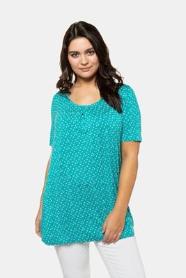 Ulla Popken T-shirt, A-lijn, sierplooitjes aan hals - Grote Maten