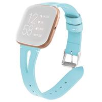 By Qubix - Compatible met Fitbit Versa 1/2 & Lite bandje TPU leer - Blauw - Compatible fitbit bandje