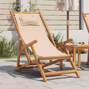 Strandstoel inklapbaar massief eucalyptushout en stof beige