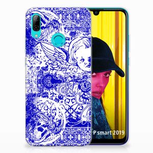 Silicone Back Case Huawei P Smart 2019 Angel Skull Blauw