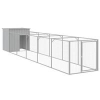 vidaXL Hondenhok met ren 110x609x110 cm staal lichtgrijs, hondenkennel, hondenverblijf, huisdierenhok, hondenbench, dierenverblijf, hondenhok met deur