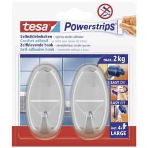 tesa POWERSTRIPS® Zelfklevende haak Large ovaal Chroom Inhoud: 2 stuk(s)