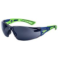 bollé Safety 40257, Rush+ Veiligheidsbril Platinum®, Blauw & Groen Frame, Smoke Lenzen