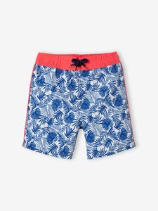 Bedrukte jongenszwemshort met bladeren blauwe print