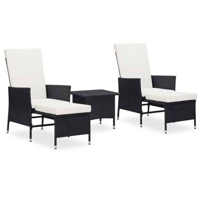vidaXL 3-delige Loungeset met kussens poly rattan zwart vidaXL 3-delige Loungeset met kussens poly rattan zwart