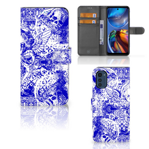 Telefoonhoesje met Naam Motorola Moto E32 | Moto E32s Angel Skull Blauw