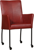 Rode leren moderne eetkamerstoel Comfort - poot rond zwart met wiel - Granada leer Rouge (rood leer)