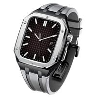 SULUET Modificatie Kit Metalen Case+Rubber Armband Voor iWatch SE 8 7 6 5 4 44/45MM, Smartwatch Horlogeband vervanging Accessoires, For 8 7 45MM, agaat