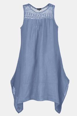 Ulla Popken Jurk, brede bandjes, puntzoom, linnenmix - Grote Maten