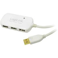 LogiLink USB-kabel USB 2.0 USB-A stekker, USB-A-aansluiting 12,00 m wit vergulde stekkercontacten, UL-zer
