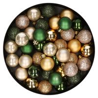 42x stuks kunststof kerstballen donkergroen, champagne en goud mix 3 cm