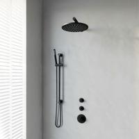 Doucheset Brauer Inbouw Rond Zwart 30cm Hoofddouche Wandarm Staafhanddouche Glijstang