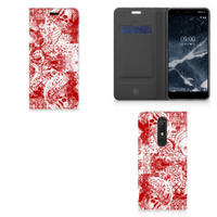 Mobiel BookCase Nokia 5.1 (2018) Angel Skull Rood