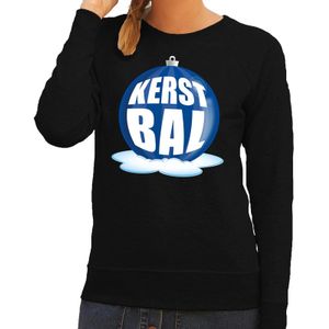 Foute feest kerst sweater met blauwe kerstbal op zwarte sweater voor dames XS (34)  -