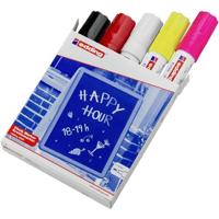 edding 4090 krijtmarker - zwart rood wit neon-geel neon-roze - 5 krijtstiften - beitelvormige punt 4-15 mm - krijtstift voor borden, uitwisbaar, ruiten, glas, spiegels - bordstift met dekkende kleuren