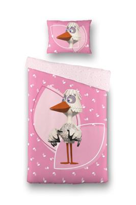 FABELTJESKRANT Dekbed Overtrek Juffrouw Ooievaar Roze, 140x200 + 60x70