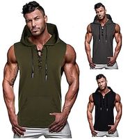 Voor heren Hardlooptanktop Training tanktop Zak Capuchon Mouwloos Trui met capuchon Katoen Comfort Ademend Vochtregelerend Fitness Sportschooltraining TrainingFitness Sportkleding Sportkleding Leger Lightinthebox