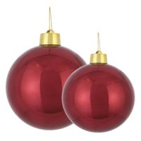 Grote kerstballen 2x stuks donkerrood 15 en 20 cm kunststof