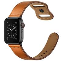 By Qubix - Leren bandje dubbele lus - Bruin - Compatible met Apple Watch 38mm / 40mm / 41mm / 42mm - Compatible Apple watch bandjes