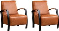 Set van 2 Cognac leren industriële stalen fauteuils Glory - Vintage Leer Cognac (cognac leer) - thumbnail